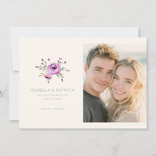 Save The Date Fleurs violettes romantiques (Devant)