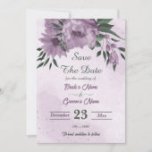 Save The Date fleurs violettes vert feuille botanique (Devant)