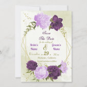 Save The Date fleurs violettes vert feuilles (Devant)