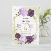Save The Date fleurs violettes vert feuilles (Debout devant)