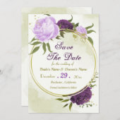Save The Date fleurs violettes vert feuilles (Devant / Derrière)