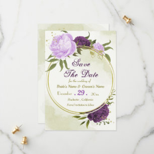 Save The Date fleurs violettes vert feuilles