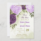 Save The Date fleurs violettes vert feuilles (Devant)
