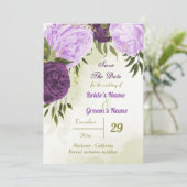 Save The Date fleurs violettes vert feuilles (Debout devant)