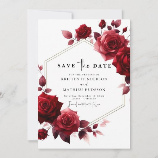 Save The Date Fleurs Whimsical Crimson Mariage rouge (Devant)