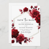 Save The Date Fleurs Whimsical Crimson Mariage rouge (Devant / Derrière)