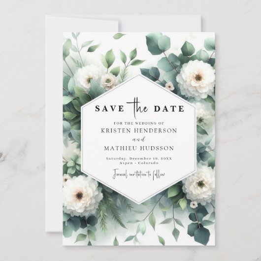 Save The Date Fleurs Whimsical Eucalyptus Mariage numérique (Devant)