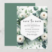 Save The Date Fleurs Whimsical Eucalyptus Mariage numérique (Devant / Derrière)