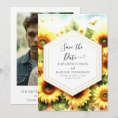 Save The Date Fleurs Whimsical Mariage de tournesol (Devant / Derrière)