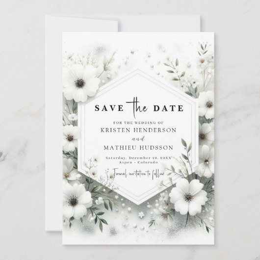 Save The Date Fleurs Whimsical Mariage Floral Blanc (Devant)
