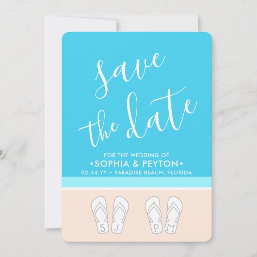 Save The Date Flip Flops Monogramme Plage Mariage Moderne Simple (Devant)