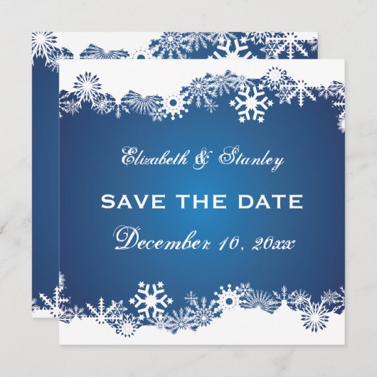 Save The Date Flocon de neige bleu blanc mariage d'hiver Enregis (Devant / Derrière)