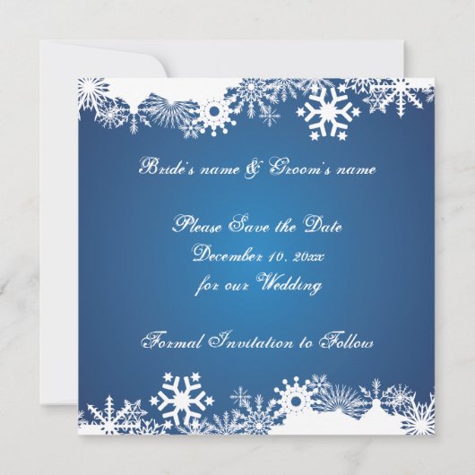 Save The Date Flocon de neige bleu blanc mariage d'hiver Enregis (Dos)