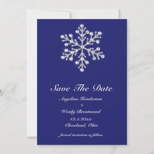 Save The Date Flocon de neige d'hiver Enregistrer la date indigo (Devant)