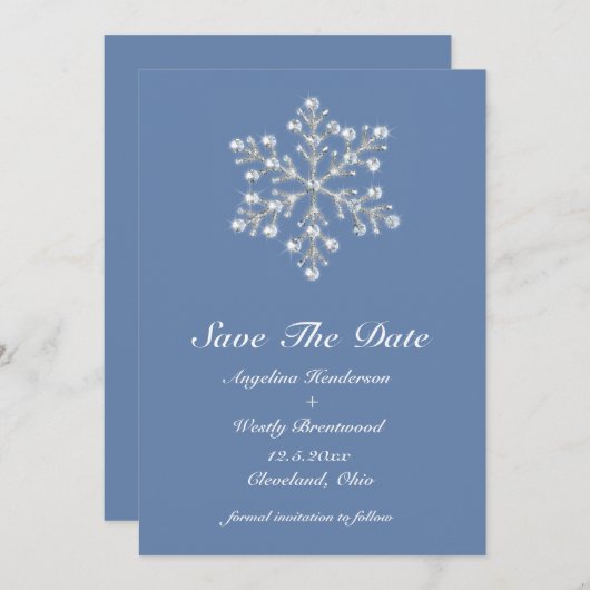 Save The Date Flocon de neige en cristal d'hiver Enregistrer la (Devant / Derrière)