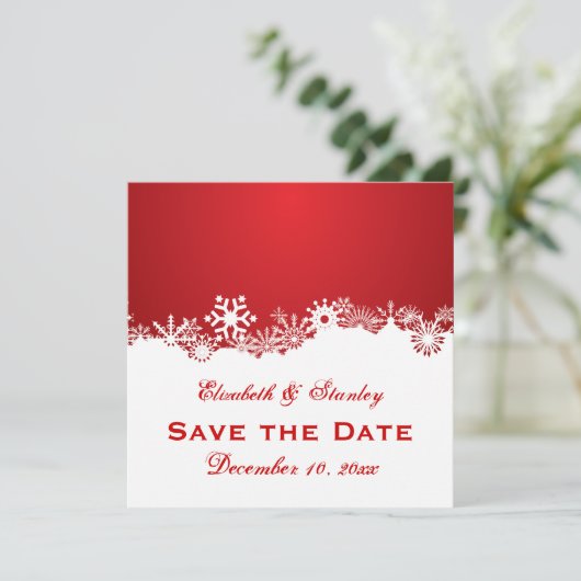 Save The Date Flocon de neige rouge blanc mariage d'hiver Enregi (Debout devant)