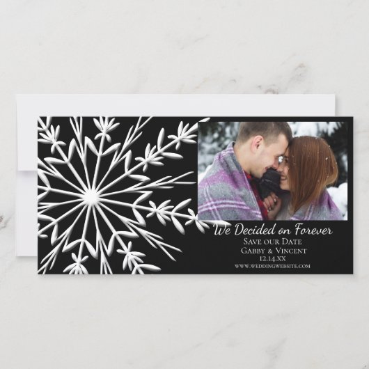 Save The Date Flocon de neige sur Noir Mariage d'hiver (Devant)