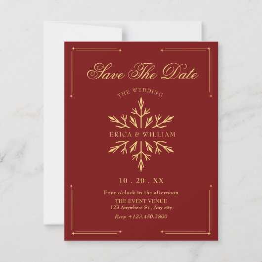 Save The Date flocon de noël Noces Rouges (Devant)