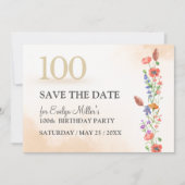 Save The Date Floral 100e anniversaire - Design élégant d'aquare (Devant)