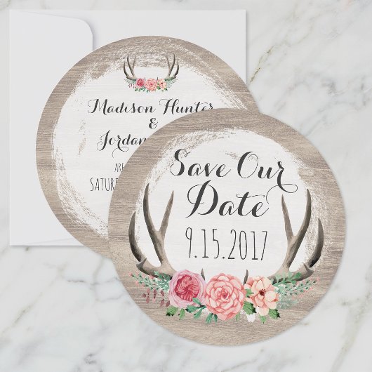 Save The Date Floral Antlers Mariage rustique | Enregistrer La D