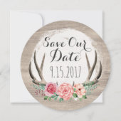 Save The Date Floral Antlers Mariage rustique | Enregistrer La D (Devant)