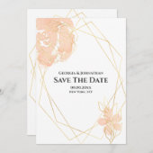 Save The Date Floral aquarelle géométrique or pêche orange (Devant / Derrière)
