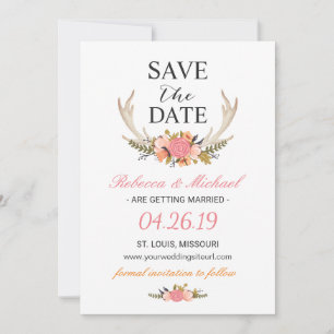 Save The Date Floral Blanc Antler Boho Mariage Enregistrer la da