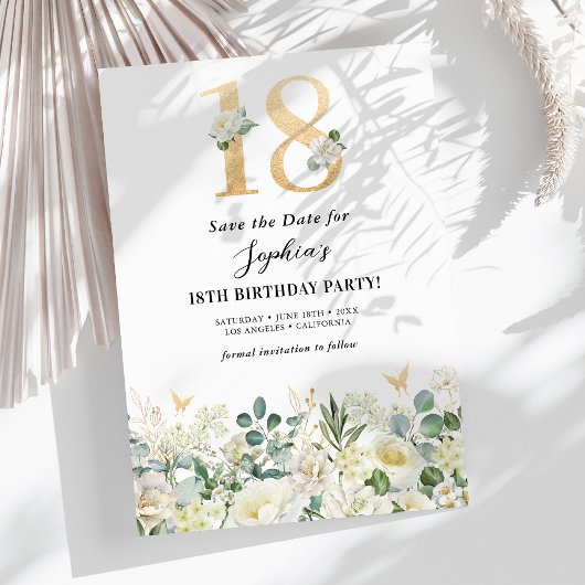 Save The Date Floral blanc et vert 18e anniversaire