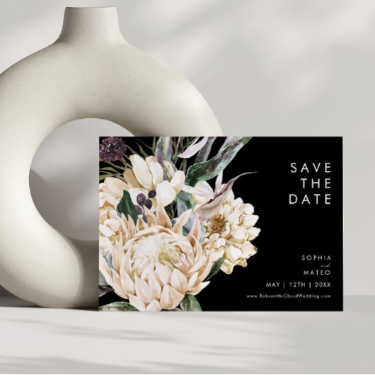 Save The Date Floral blanc | Noir Horizontal Enregistrer La Date
