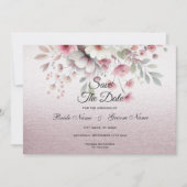 Save The Date Floral Blanc Rose Moderne Enregistrer La Date (Devant)