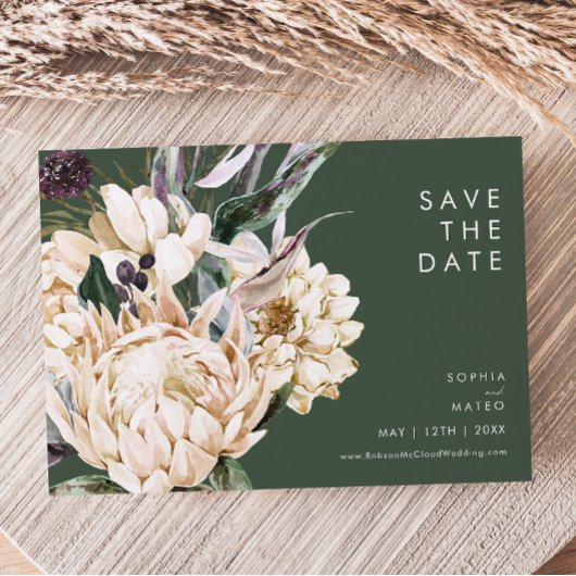 Save The Date Floral blanc | Vert foncé Horizontal Enregistrer L