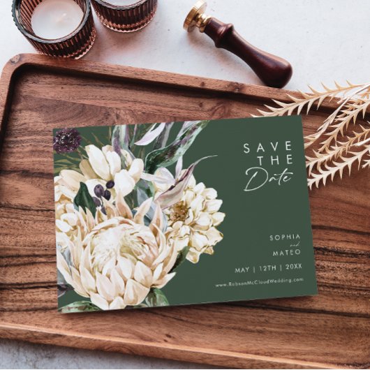 Save The Date Floral blanc | Vert foncé Horizontal Enregistrer L