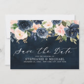 Save The Date Floral bleu bleu bleu rose bleu marine (Devant)
