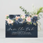 Save The Date Floral bleu bleu bleu rose bleu marine (Debout devant)
