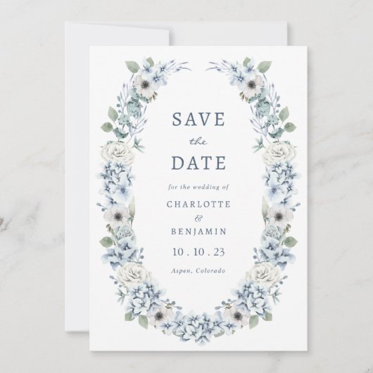 Save The Date Floral bleu Enregistrer la date (Devant)