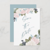 Save The Date Floral bleu Enregistrer la date Non photo (Devant / Derrière)