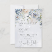 Save The Date Floral bleu et blanc Mariage moderne (Devant)