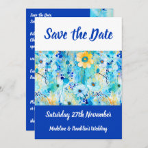 Floral Bleu Moderne Imprimer Mariage Enregistrer L