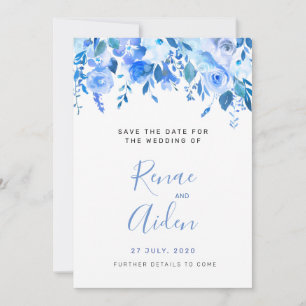 Save The Date Floral bleu sauve la date, mariage floral bleu