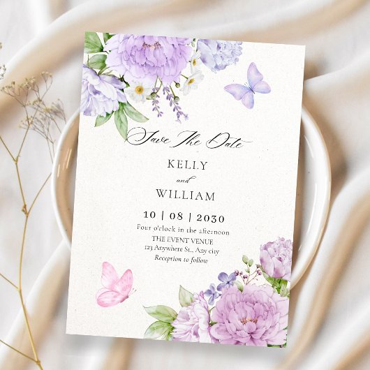 Save The Date Floral bloom butterflies wedding