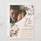 Save The Date Floral Blush rose Mariage Photo Enregistrer la car (Devant)