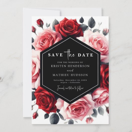 Save The Date Floral Boho Crimson Mariage rouge (Devant)