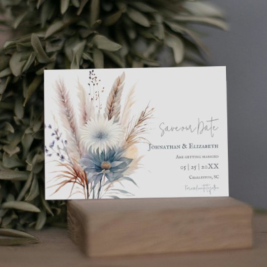 Save The Date Floral Boho d'hiver | Blanc Enregistrer la date
