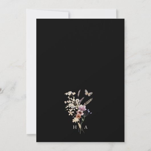 Save The Date Floral Boho Noir Enregistrer La Date (Dos)