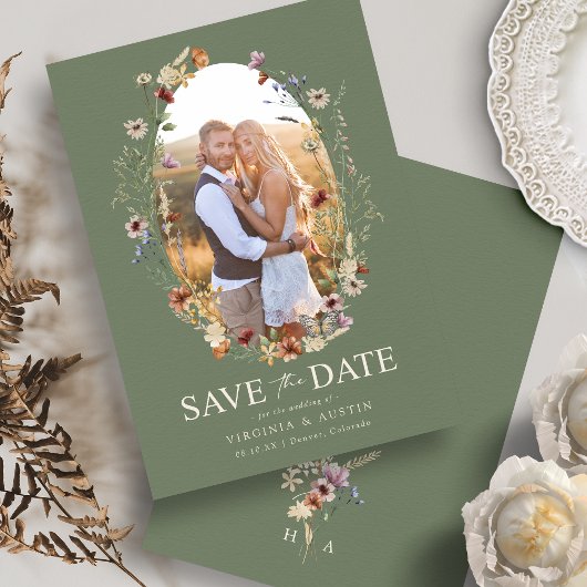 Save The Date Floral Boho Vert Enregistrer La Date