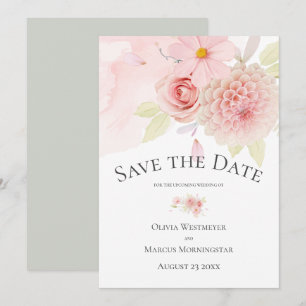 Save the Date Floral Bord Blush Pink Kaart