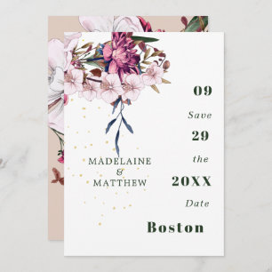 Save The Date Floral Bourgogne Or Blush Élégant Chic