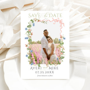 Save The Date Floral Bow Garden Rustique Élégant Mariage photo