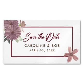 Save The Date Floral Burgundy Mini Magnet Magnetisch Visitekaartje