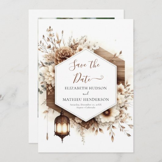 Save The Date Floral Classic Rustic Mariage (Devant / Derrière)